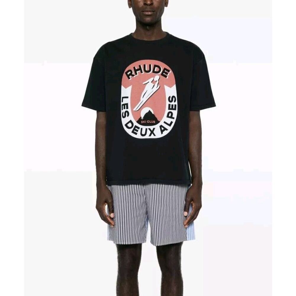 RHUDE LES DEUX ALPES TEE VINTAGE BLACK HEAVY WEIGHT T-SHIRT SIZE Large $270